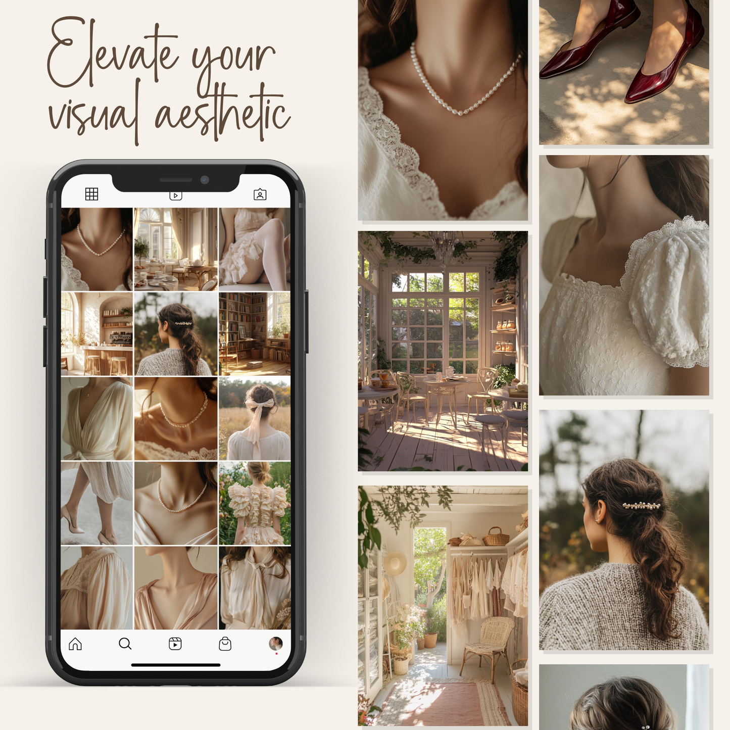 50 Neutral Elegance Coquette Stock Photos with Master Resell Rights