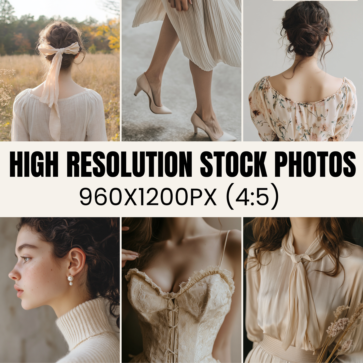 50 Neutral Elegance Coquette Stock Photos with Master Resell Rights