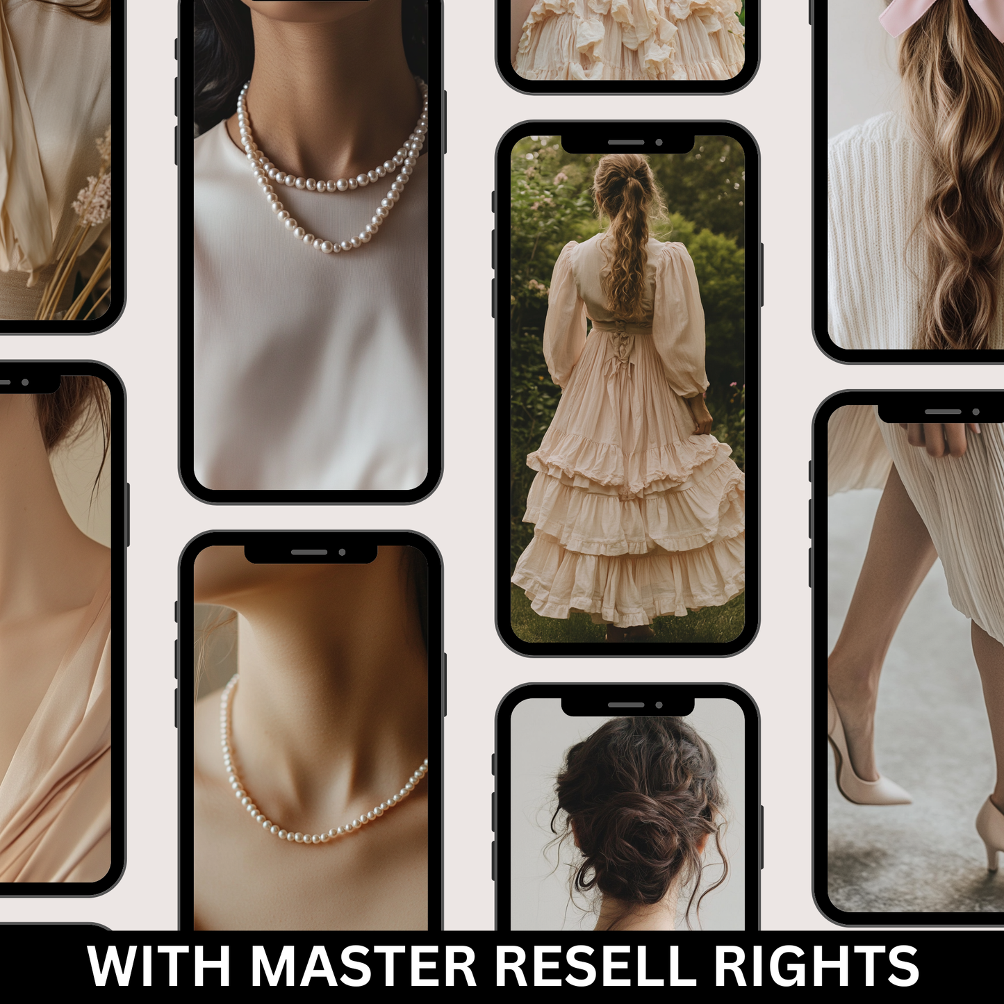 50 Neutral Elegance Coquette Stock Photos with Master Resell Rights