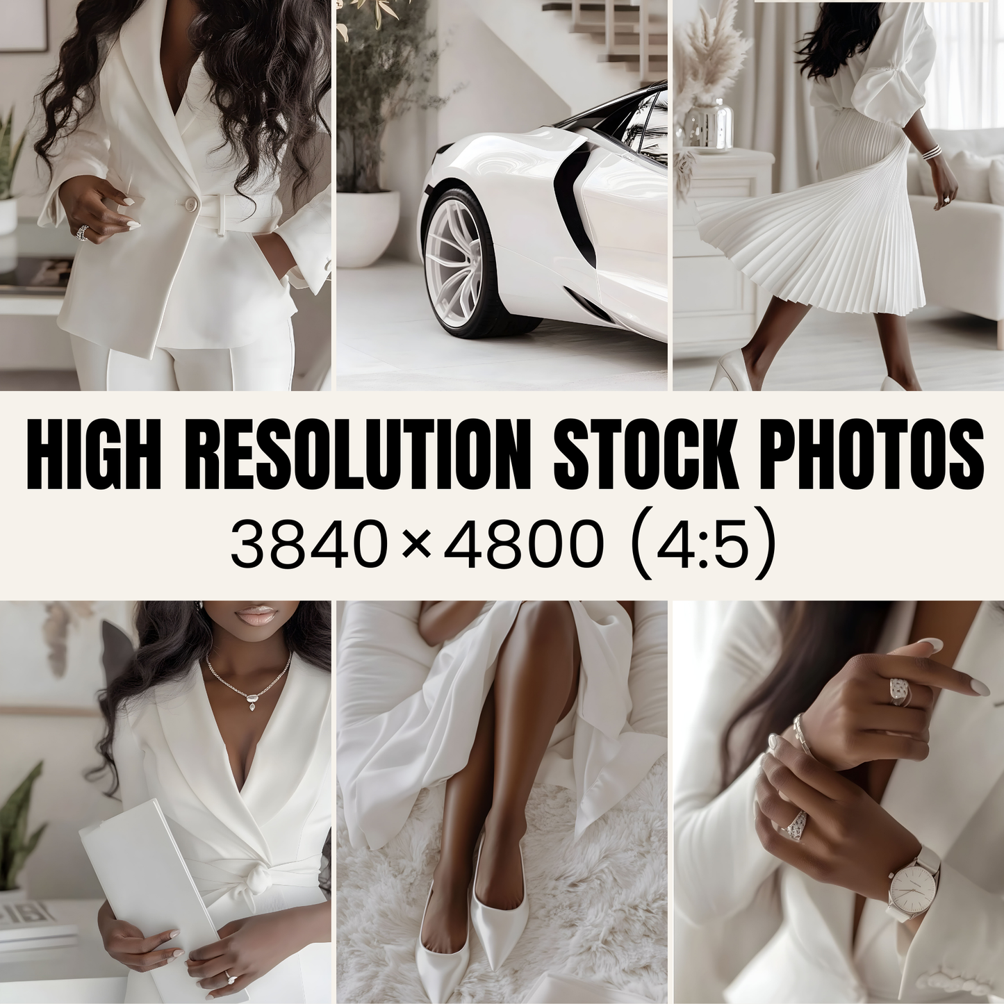 50 Melanin Girl Boss in White Stock Photos with Master Resell Rights