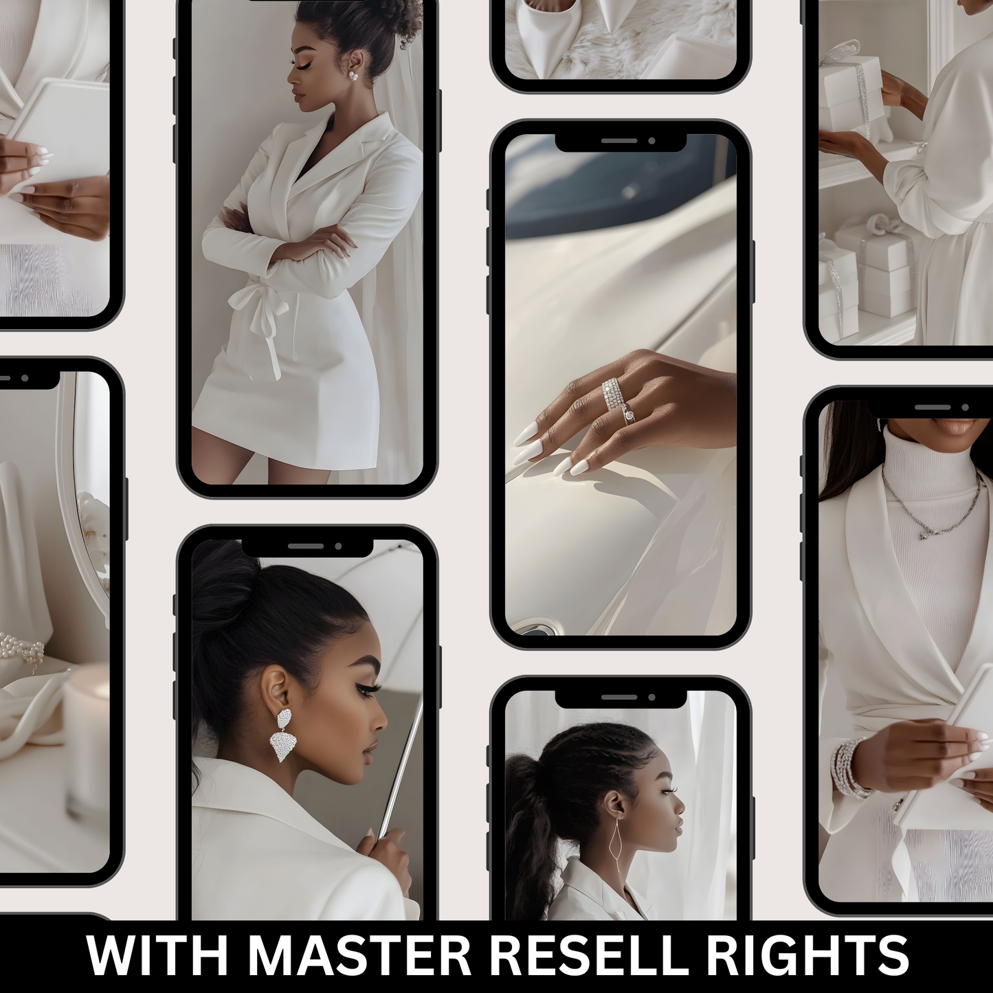 50 Melanin Girl Boss in White Stock Photos with Master Resell Rights