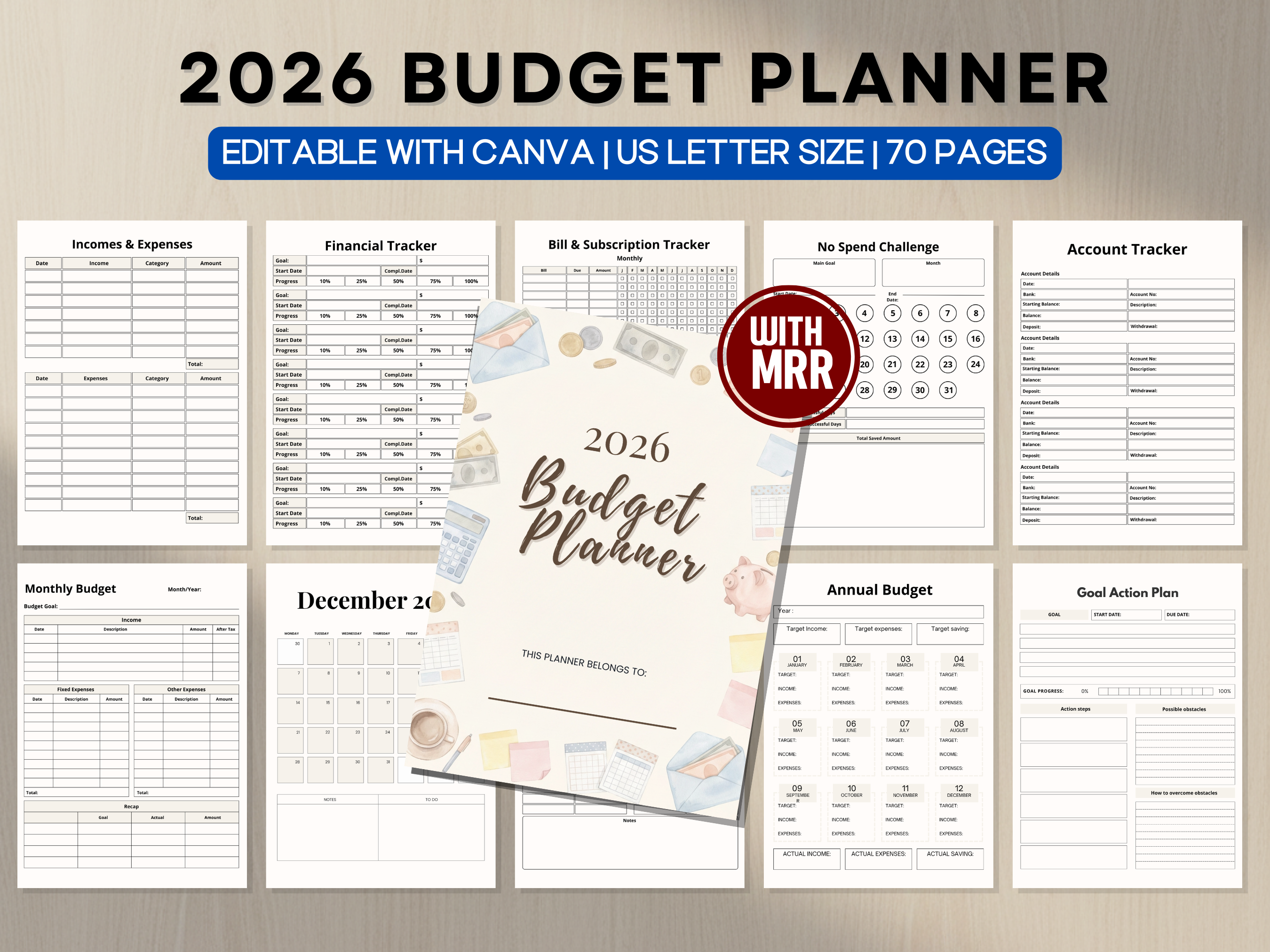 2026 Budget Planner editable in Canva with Master Resell Rights