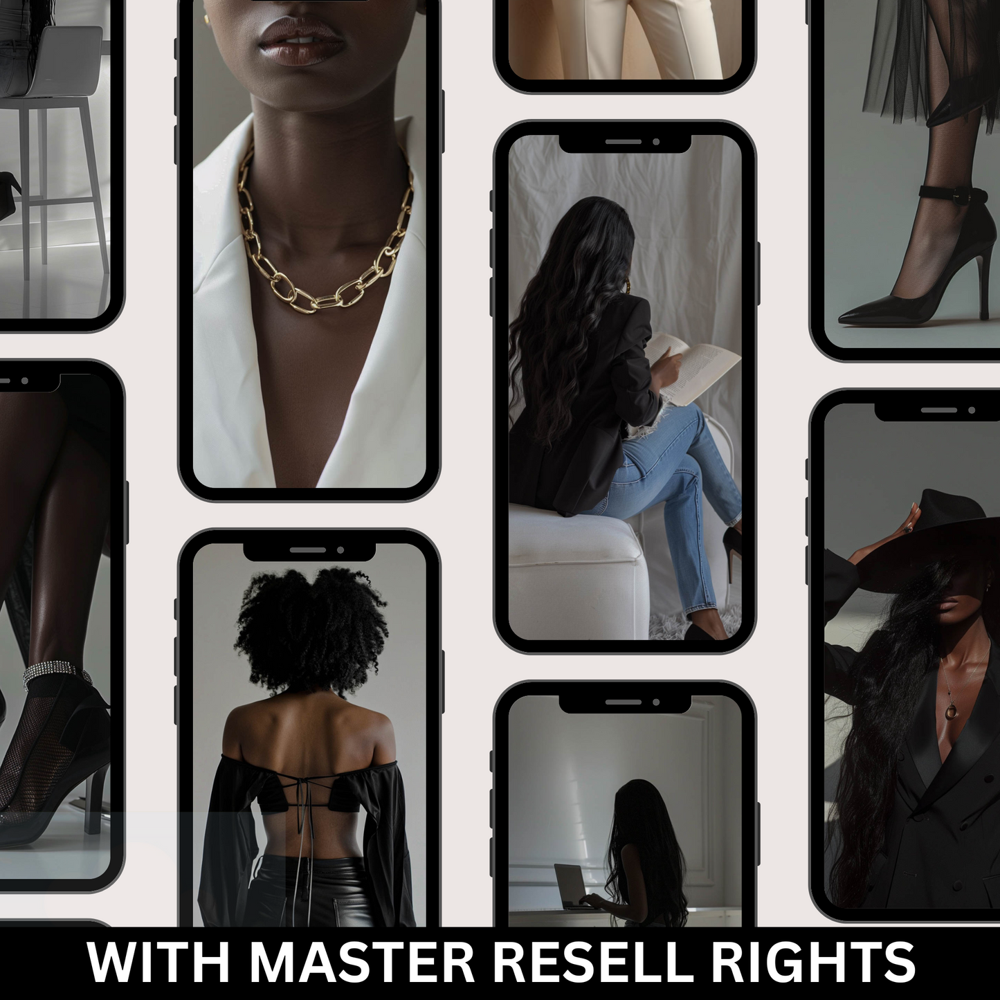 50 Melanin Faceless Marketing Stock Photos with Master Resell Rights