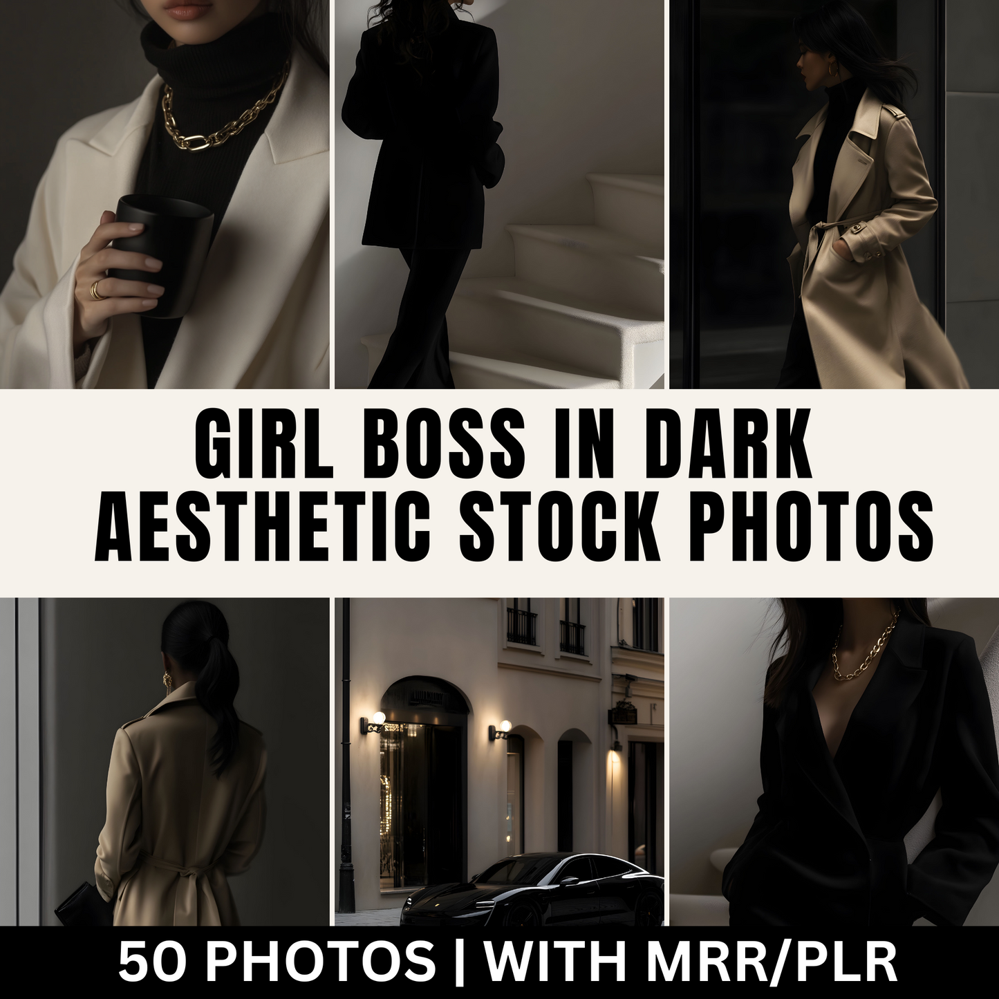 50 Girl Boss in Dark Aesthetic Stock Photos with Master Resell Rights