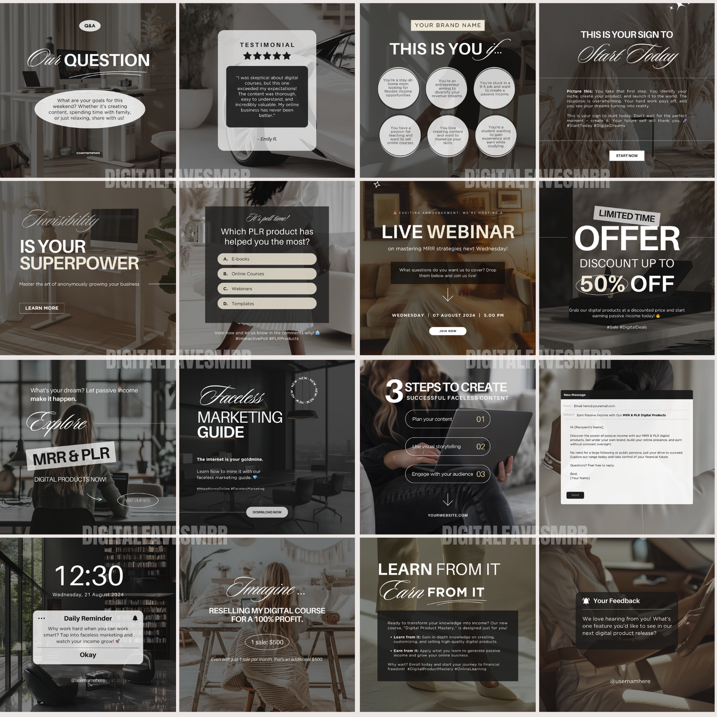 100 Faceless Marketing Instagram Post Templates with Master Resell Rights