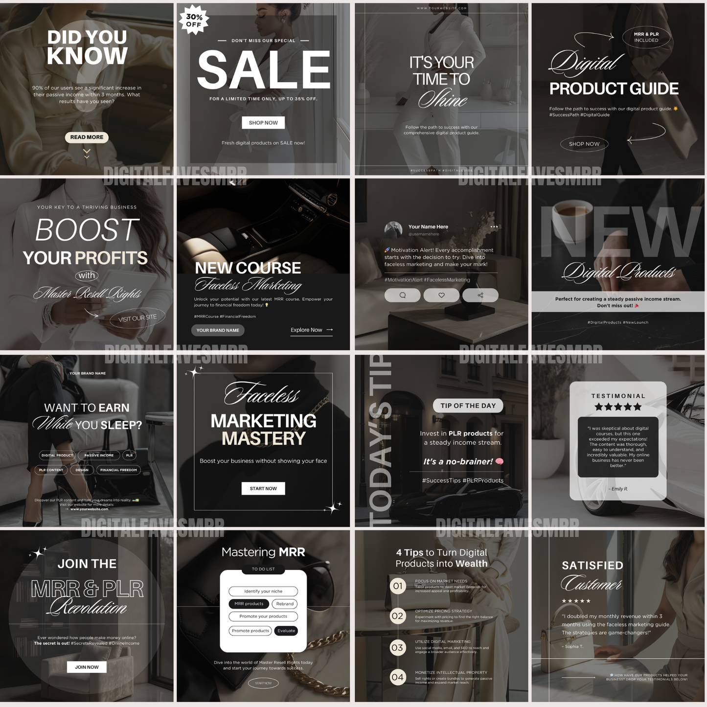 100 Faceless Marketing Instagram Post Templates with Master Resell Rights