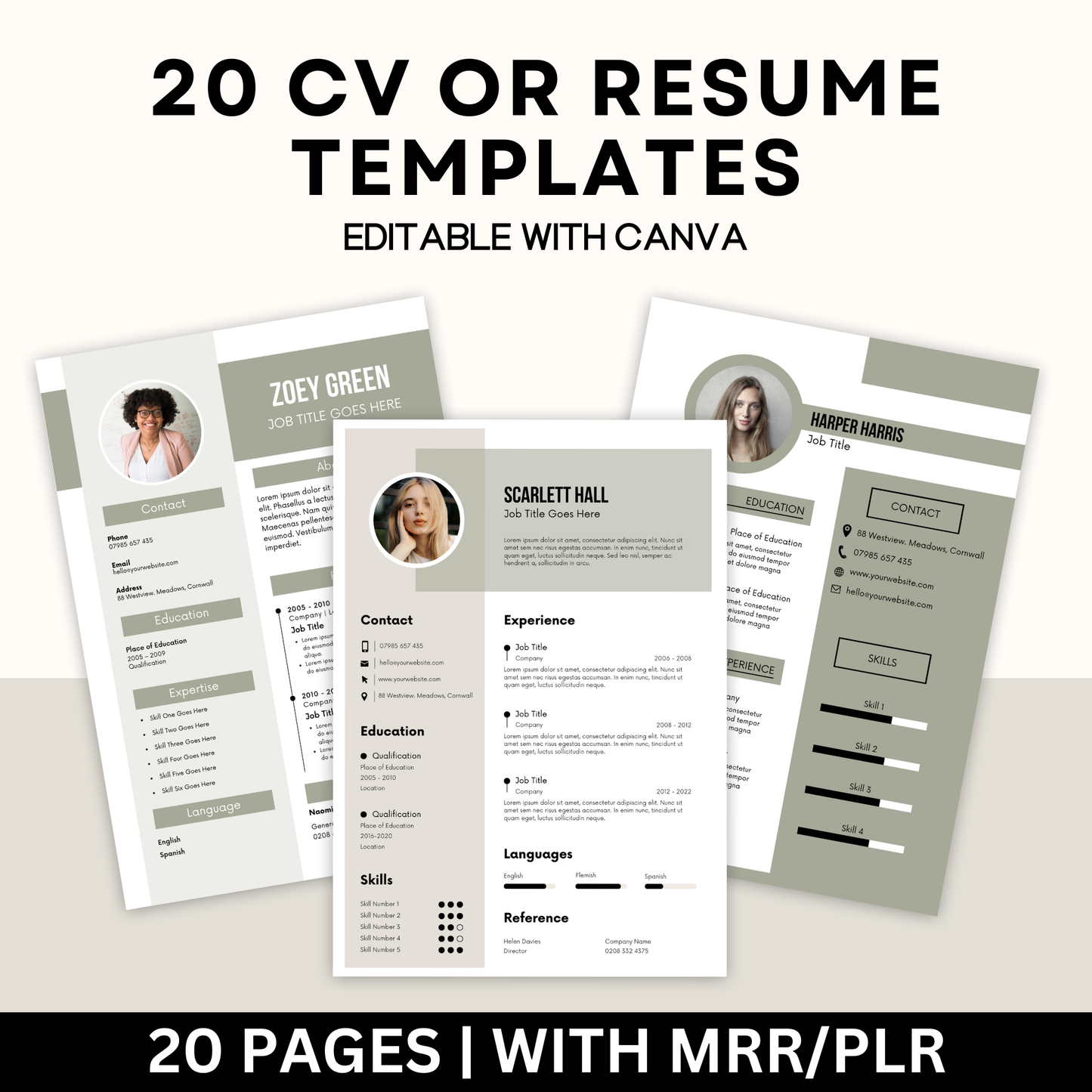 20 CV Templates with Master Resell Rights