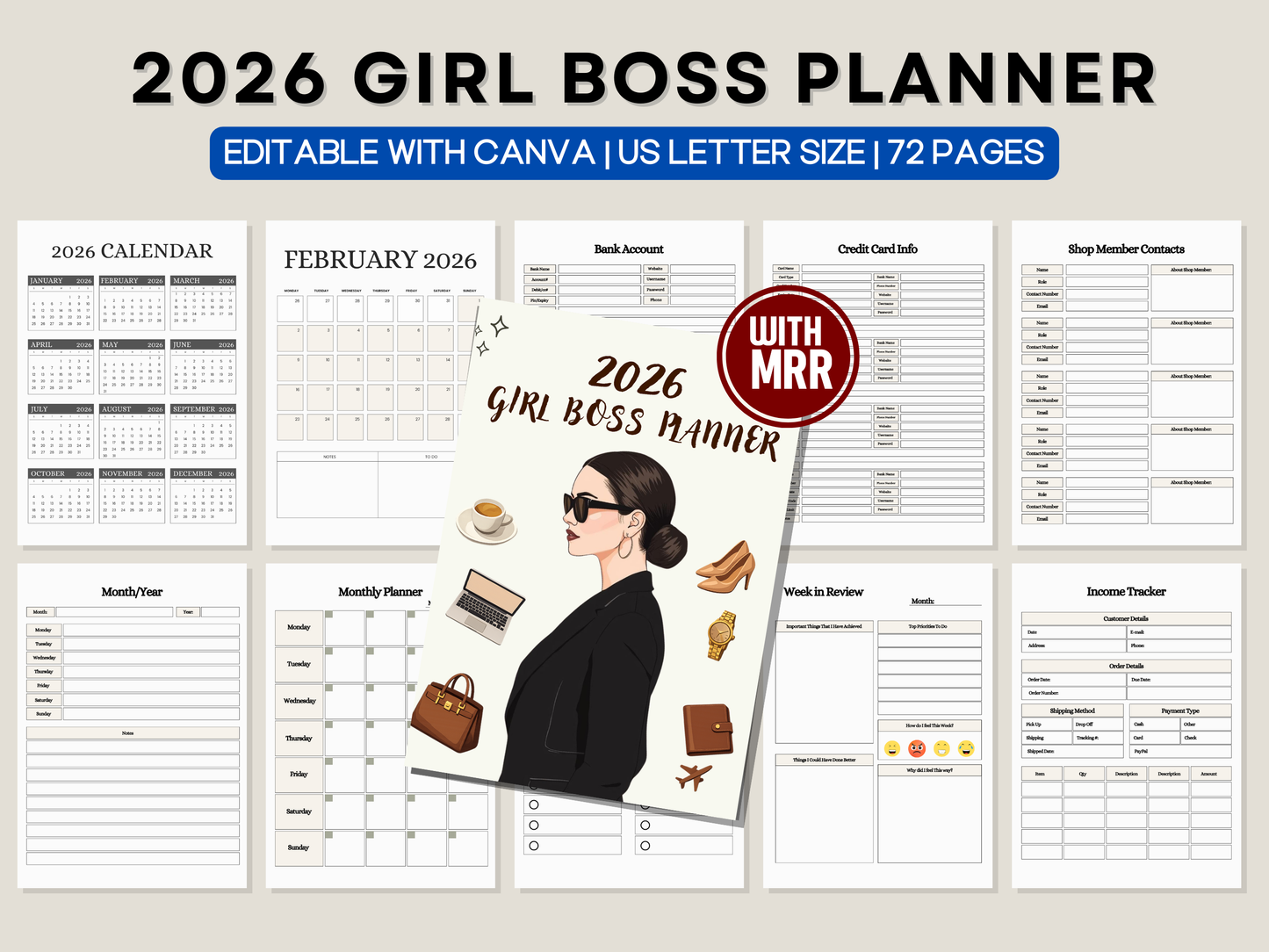 2026 Girl Boss Planner (Editable in Canva with Master Resell Rights)