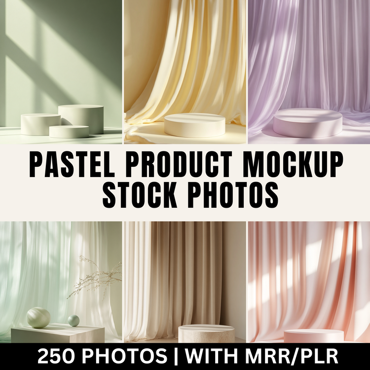 250 Pastel Product Mockup Stock Photos with Master Resell Rights