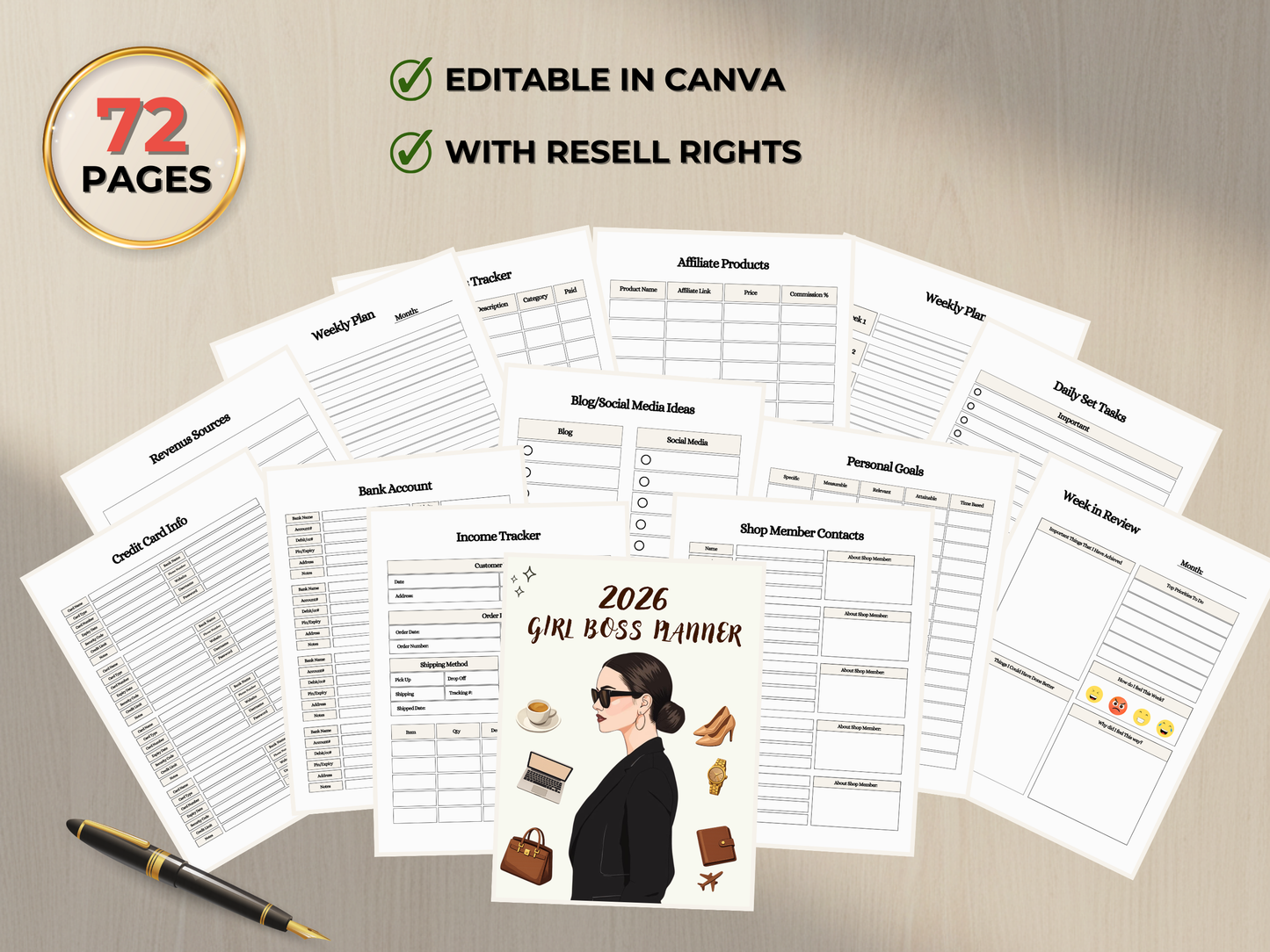 2026 Girl Boss Planner (Editable in Canva with Master Resell Rights)