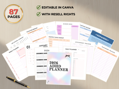 2026 ADHD Planner with Master Resell Rights